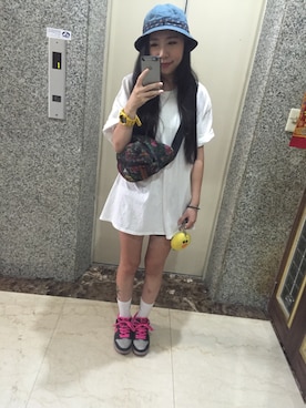 「Less Taiwan（レスタイワン）のアイテム（帽子）」を使った、李天天さん（レディース・159cm）の夏コーディネート