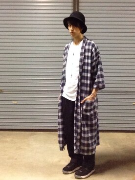 「no brand（ノーブランド）のガウン（その他アウター、ブルー系）」を使った、ゆーすけさん（メンズ・172cm）の秋コーディネート