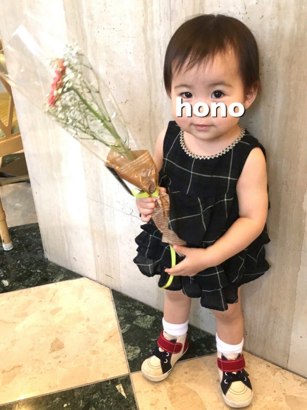 「夏コーデ、1歳4ヶ月、カムチャット＆クローゼット」｜「COMECHATTO&CLOSETのティアードノースリーブブラウス（シャツ/ブラウス、ブルー系）」を使った、honoさん（キッズ・80cm）の夏コーディネートの1枚目の写真
