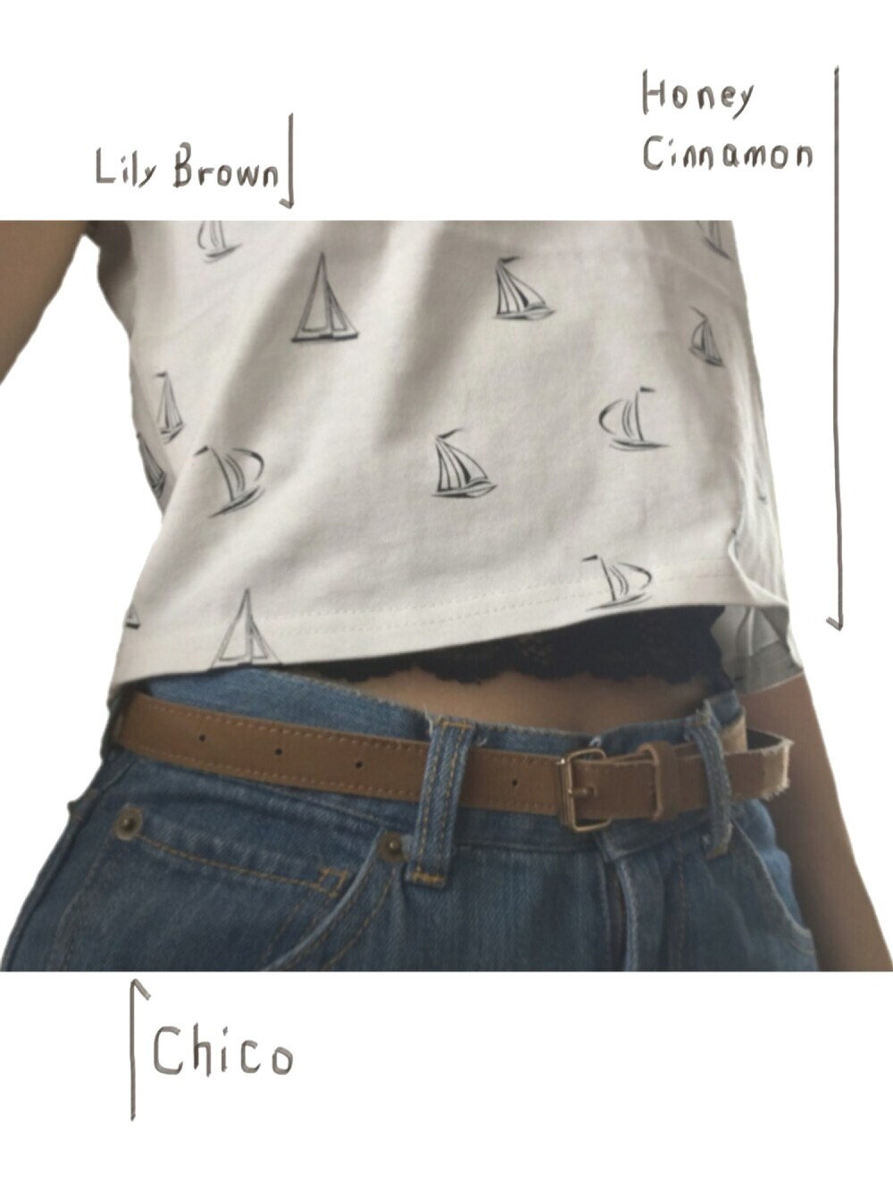 「Lily Brown、Honey Cinnamon、who's who chico、タンクトップ、ビスチェ、ワイドデニム」｜「LILY BROWNのヨット柄短丈タンクトップ（タンクトップ、ホワイト系）」を使った、akaneさん（レディース・162cm）の夏コーディネートの1枚目の写真
