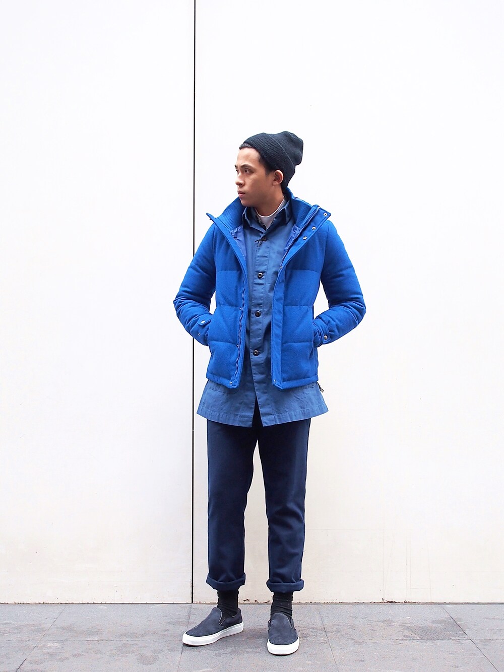 「AMBASSADORS、plain-me、audience、Revo」｜「Audienceの毛料連帽羽絨外套（その他、その他）」を使った、plain-me_xmさん（メンズ・178cm）の冬コーディネートの1枚目の写真