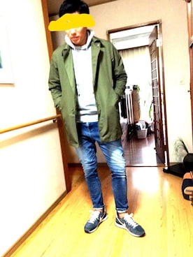 「オリーブ」｜「アイテム（ステンカラーコート）」を使った、KITETSU.worksさん（メンズ・184cm）の冬コーディネート