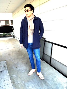「AVIREX（アヴィレックス）のアイテム（ステンカラーコート）」を使った、KITETSU.worksさん（メンズ・184cm）の冬コーディネート