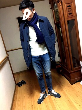 「AVIREX（アヴィレックス）のアイテム（ステンカラーコート）」を使った、KITETSU.worksさん（メンズ・184cm）の冬コーディネート