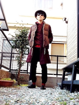 「アイテム（ダウンベスト、ブラウン系）」を使った、ichiさん（メンズ・169cm）の冬コーディネート