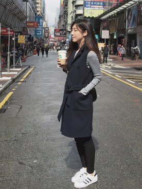 「TOPSHOP（トップショップ）のアイテム（ジャケット/アウター、ブルー系）」を使った、Angela Maさん（レディース）の春コーディネート