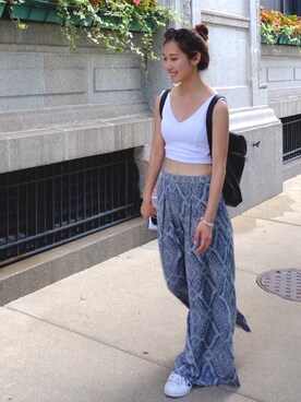 「H&M（エイチ・アンド・エム）のアイテム（その他パンツ、ブルー系）」を使った、Angela Maさん（レディース）の夏コーディネート