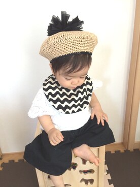 「袖フリル」｜「アイテム（ハンチング/ベレー帽）」を使った、あんぷさん（キッズ・70cm）の夏コーディネート