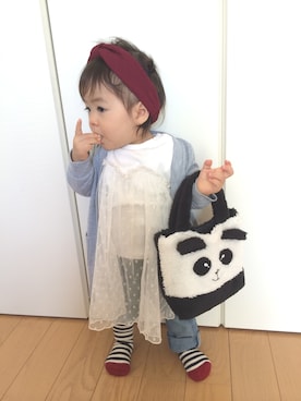 「ボーダーソックス」｜「アイテム（チュニック）」を使った、あんぷさん（キッズ・70cm）の秋コーディネート