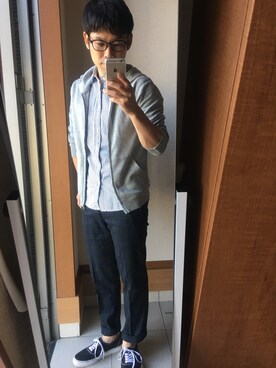 「green label relaxing（グリーンレーベルリラクシング）のストライプ（シャツ/ブラウス、ホワイト系）」を使った、TAKUYA#4さん（メンズ・167cm）の秋コーディネート