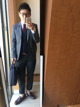 「green label relaxing（グリーンレーベルリラクシング）の□WOOL BLAZER ジャケット（テーラードジャケット、グレー系）」を使った、TAKUYA#4さん（メンズ・167cm）の冬コーディネート