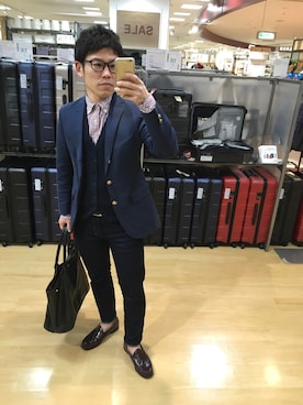 「green label relaxing（グリーンレーベルリラクシング）の紺ブレ（テーラードジャケット、ブルー系）」を使った、TAKUYA#4さん（メンズ・167cm）の冬コーディネート