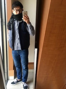 「FIDELITY（フィデリティ）の[フィデリティー] FIDELITY リバーシブル ダウン ベスト（ダウンベスト、グレー系）」を使った、TAKUYA#4さん（メンズ・167cm）の春コーディネート