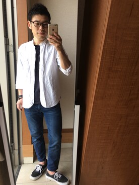 「green label relaxing（グリーンレーベルリラクシング）のOX BAND/C H/PLACKE　シャツ②◆（シャツ/ブラウス、ホワイト系）」を使った、TAKUYA#4さん（メンズ・167cm）の春コーディネート