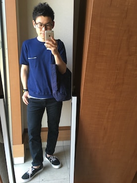 「green label relaxing（グリーンレーベルリラクシング）の半袖スウェット（スウェット、ブルー系）」を使った、TAKUYA#4さん（メンズ・167cm）の春コーディネート