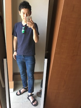 「green label relaxing（グリーンレーベルリラクシング）の無地T（Tシャツ/カットソー、ブルー系）」を使った、TAKUYA#4さん（メンズ・167cm）の夏コーディネート