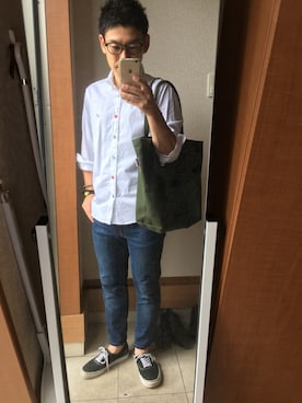 「green label relaxing（グリーンレーベルリラクシング）の【WEB限定】BC★★B/CRA P/OX EMBRO シャツ（シャツ/ブラウス、ホワイト系）」を使った、TAKUYA#4さん（メンズ・167cm）の冬コーディネート