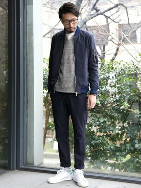 「シャツ×スウェット」｜「アイテム（ジャケット/アウター）」を使った、hiroshiさん（メンズ・173cm）の春コーディネート