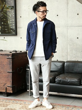 MEN'SMELROSE HEAD OFFICE(SHOP STAFF)｜hiroshi使用「MEN'S MELROSE（ケーブル×カノコ編みニット）」的時尚穿搭