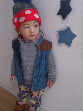 「MoL（モル）のアイテム（帽子）」を使った、yukiiiiさん（キッズ・80cm）の秋コーディネート