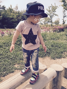 「MoL（モル）のアイテム（帽子）」を使った、yukiiiiさん（キッズ・90cm）の春コーディネート