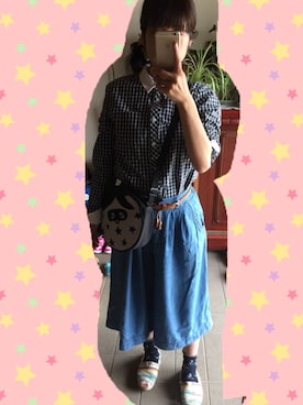 「Ne-net（ネネット）のアイテム（Shoulderbag、ブラック系）」を使った、かなさきさん（レディース・154cm）の春コーディネート