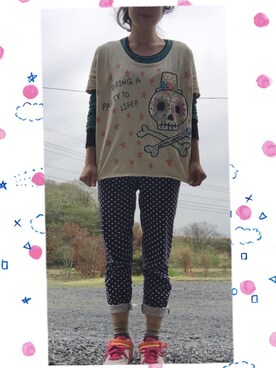 「rough（ラフ）のアイテム（T Shirts、ベージュ系）」を使った、かなさきさん（レディース・154cm）の春コーディネート