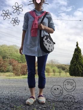 「GU（ジーユー）のアイテム（Cardigans、ピンク系）」を使った、かなさきさん（レディース・154cm）の春コーディネート