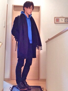 「プルオーバーパーカー」｜「アイテム（チェスターコート）」を使った、cameさん（メンズ・175cm）の冬コーディネート
