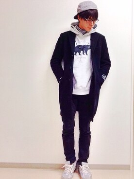 「プルオーバーパーカー」｜「アイテム（チェスターコート）」を使った、cameさん（メンズ・175cm）の冬コーディネート