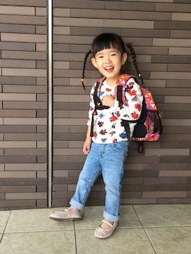 「OSHKOSH（オシュコシュ）のアイテム（デニムパンツ）」を使った、☁︎yuni-mam☁︎さん（キッズ・80cm）の春コーディネート