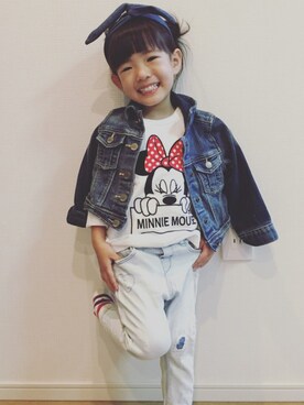 「アイテム（ヘアアクセサリー、ブルー系）」を使った、☁︎yuni-mam☁︎さん（キッズ・90cm）の秋コーディネート
