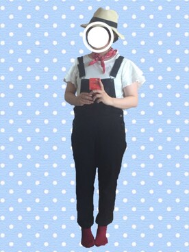 「GU（ジーユー）のツバヒロストローハット（ハット、ベージュ系）」を使った、mika(・´｀Ｕさん（レディース）の夏コーディネート