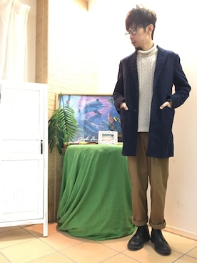 「BACK NUMBER（バックナンバー）のアイテム（チェスターコート）」を使った、tsubasaさん（メンズ・172cm）の冬コーディネート