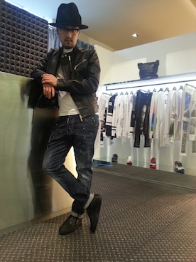 「DSQUARED2（ディースクエアード）のアイテム（ライダースジャケット）」を使った、JashTsaiさん（メンズ・180cm）の夏コーディネート