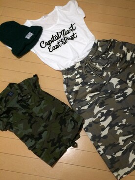 「アイテム（ママ＆ベビー、グリーン系）」を使った、なおりとさん（キッズ・70cm）の秋コーディネート