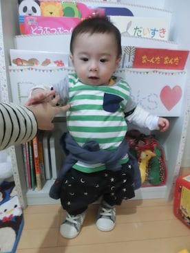 「アイテム（マウンテンパーカー、ブルー系）」を使った、なおりとさん（キッズ・70cm）の春コーディネート