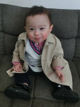 「ZARA KIDS」｜「アイテム（トレンチコート）」を使った、なおりとさん（キッズ・70cm）の春コーディネート