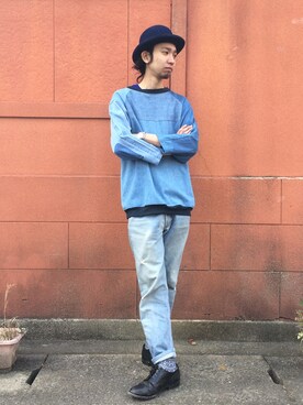 「go-getter（ゴーゲッター）のアイテム（Tシャツ/カットソー、ブルー系）」を使った、藤木 寛茂さん（メンズ・178cm）の春コーディネート