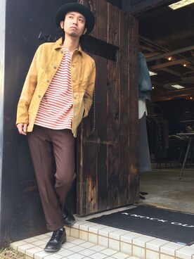 「Rebuild by Needles（リビルドバイニードルス）のアイテム（ジャケット/アウター、ブラウン系）」を使った、藤木 寛茂さん（メンズ・178cm）の春コーディネート