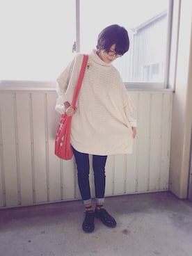 「H&M（エイチ・アンド・エム）のアイテム（ポンチョ）」を使った、ちっちさん（レディース・158cm）の秋コーディネート