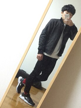 「ナイキ」｜「アイテム（ノーカラージャケット）」を使った、まこっちゃんさん（メンズ・168cm）の冬コーディネート