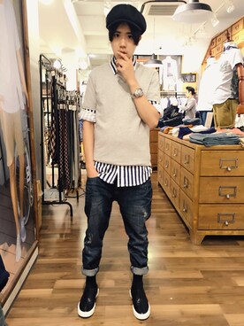 「5（ファイブ）のアイテム（その他シューズ）」を使った、Echo Wangさん（メンズ・167cm）の秋コーディネート