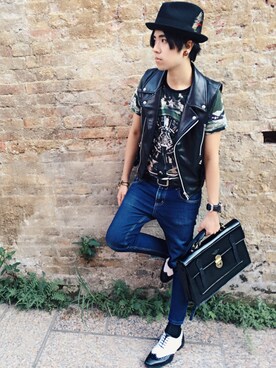 「McVingのアイテム」を使った、Echo Wangさん（メンズ・167cm）の秋コーディネート