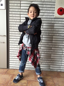 「GAP（ギャップ）のアイテム（ナイロンジャケット）」を使った、UKさん（キッズ・120cm）の秋コーディネート