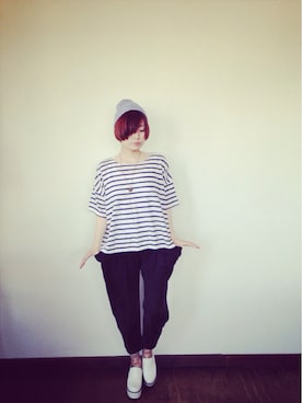「nice claup」｜「アイテム（ニットキャップ/ビーニー）」を使った、utakoさん（レディース・154cm）の夏コーディネート