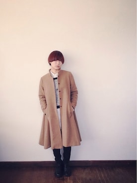 「白シャツ×ニット」｜「アイテム（その他アウター）」を使った、utakoさん（レディース・154cm）の冬コーディネート