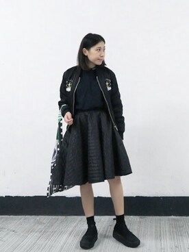 「UNIF（ユニフ）のアイテム（ミリタリージャケット）」を使った、Pauさん（レディース・163cm）の春コーディネート