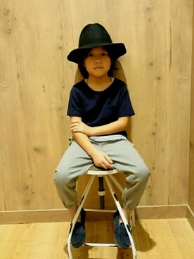 「GLOBAL WORK（グローバルワーク）の【キッズ】フェルトHAT（ハット、ブラック系）」を使った、@rikuyuichanさん（キッズ・130cm）の夏コーディネート