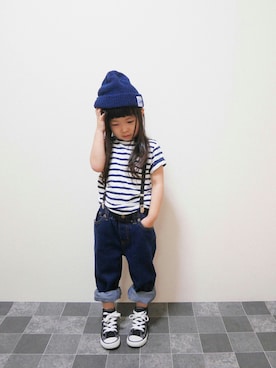 「Right-on（ライトオン）のアイテム（Tシャツ/カットソー）」を使った、花音さん（キッズ・100cm）の夏コーディネート